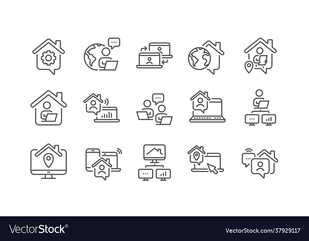 Work at home line icons remote worker freelance