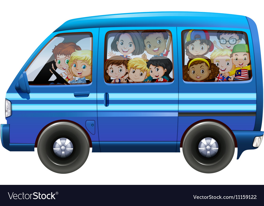 Blue van full children Royalty Free Vector Image