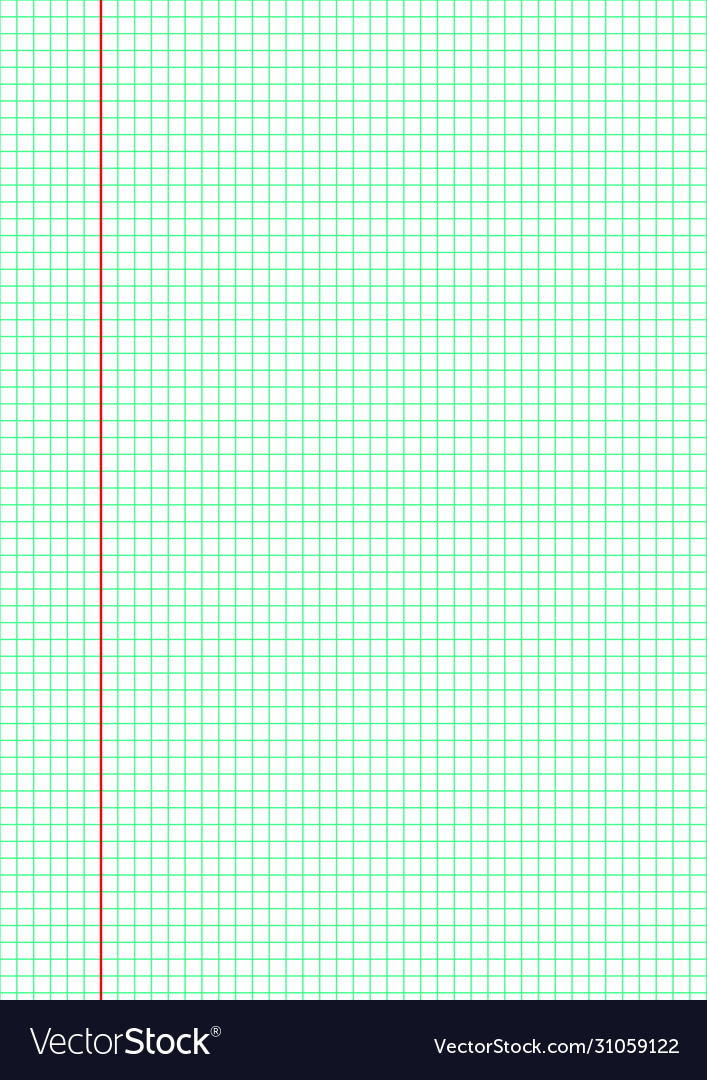Checkered sheet with a red vertical line real a4 vector image Checkered sheet with a red vertical line real a4