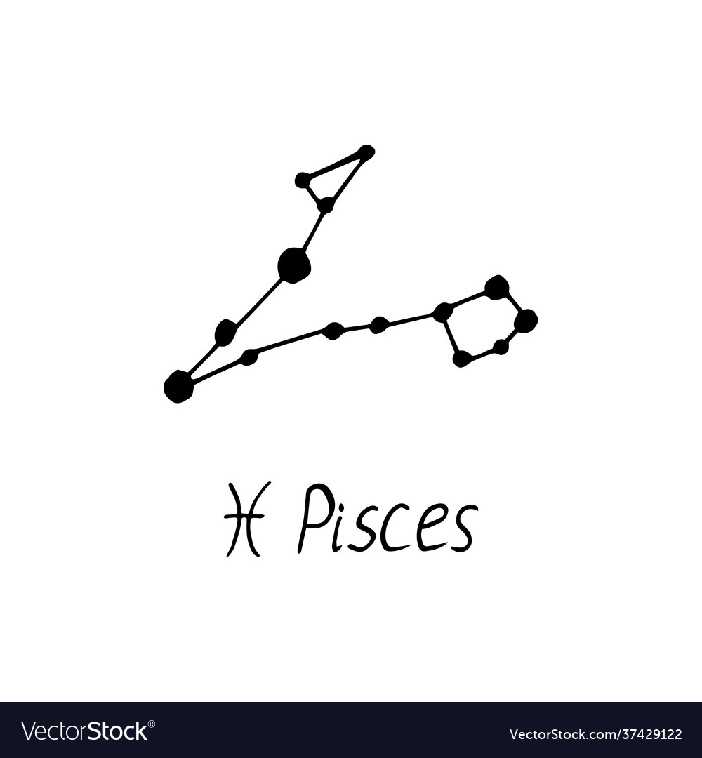 Constellation pisces icon and lettering hand