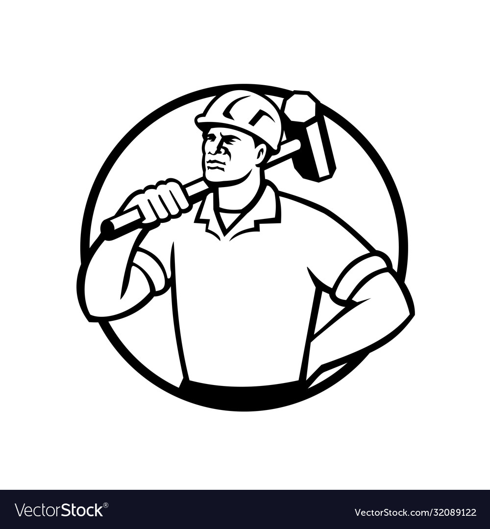 Demolition worker with sledgehammer circle retro Vector Image