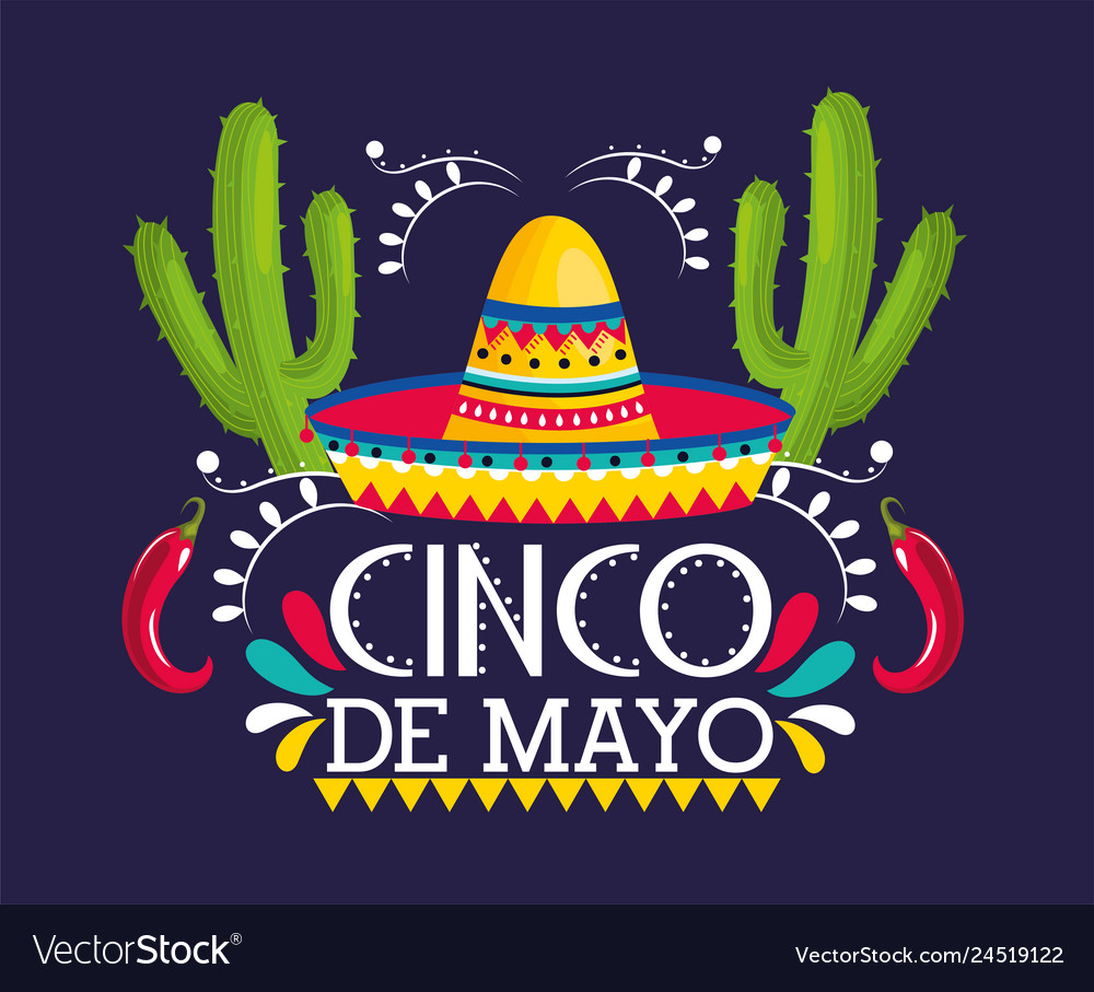 Hat with cactus plants to mexican event Royalty Free Vector