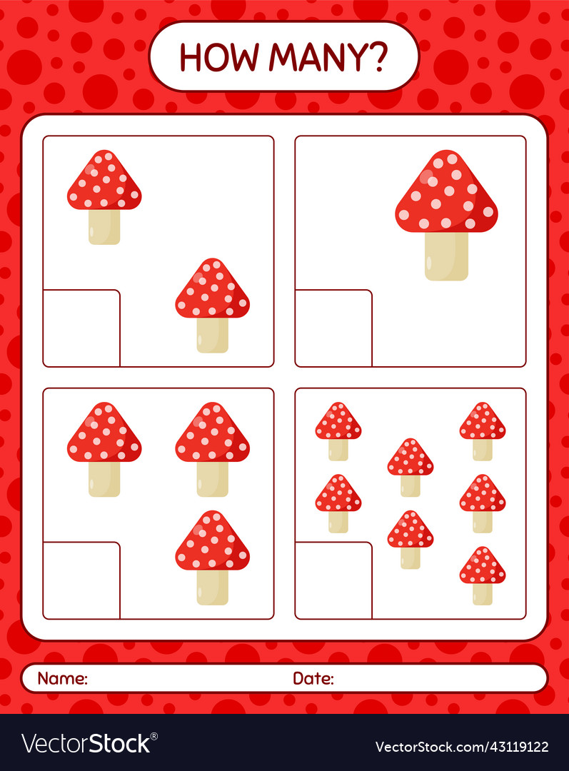How many counting game with mushroom worksheet