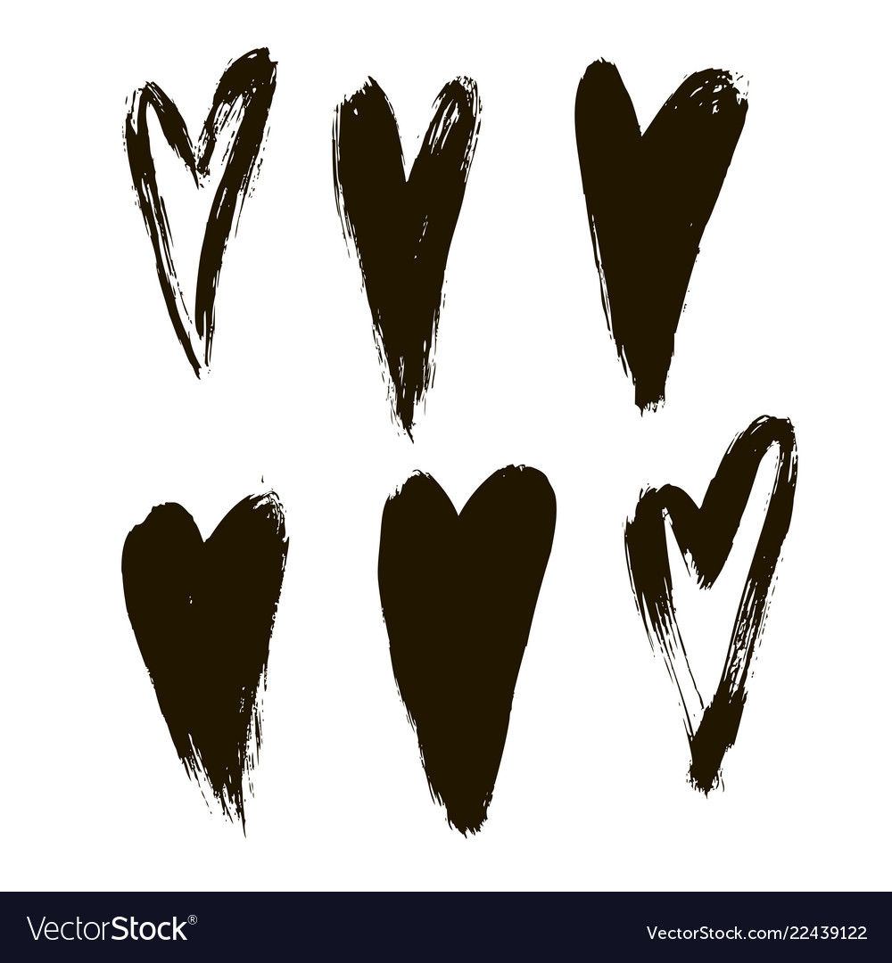 Ink hearts set on white background