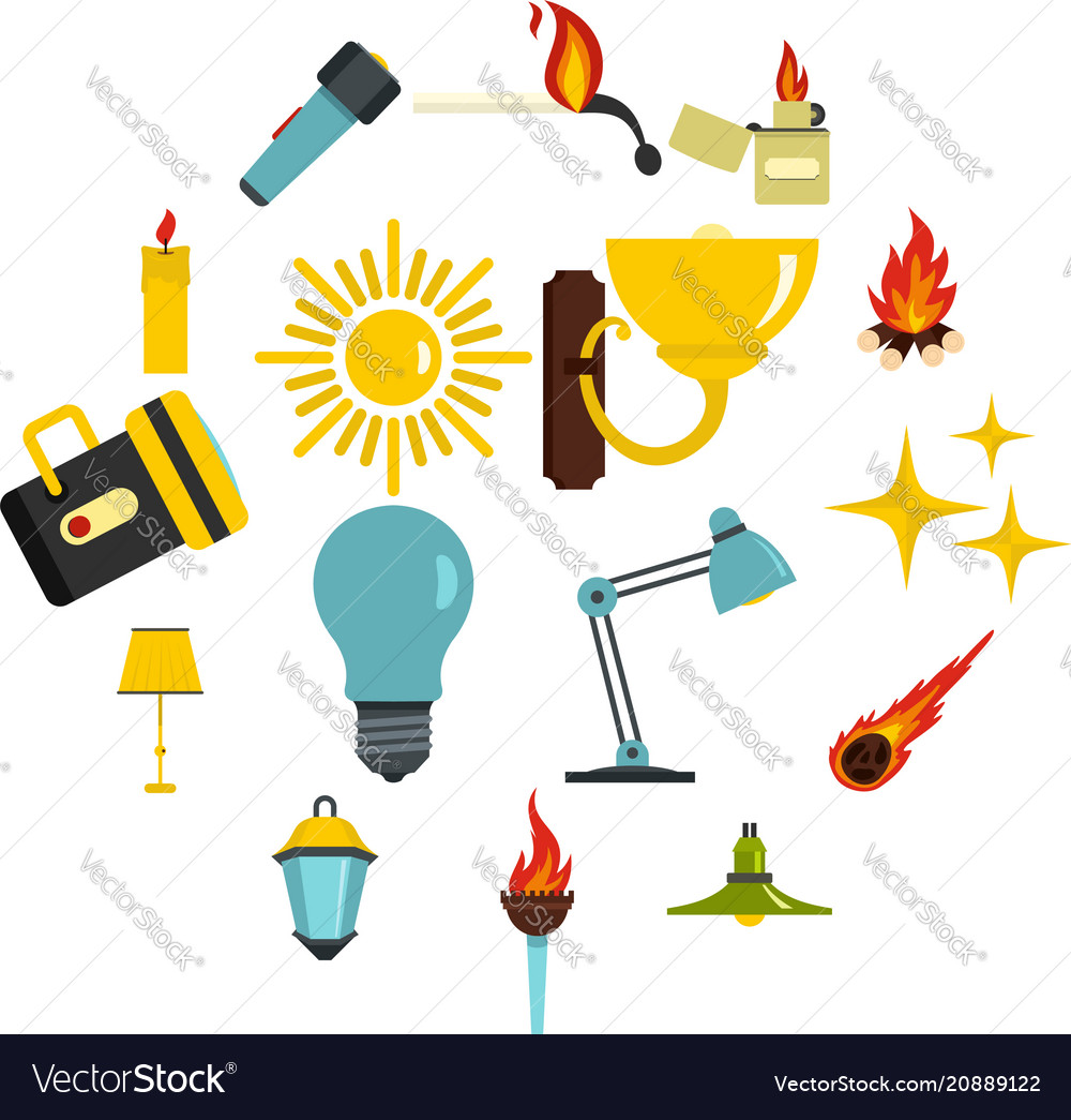 Light source symbols icons set in flat style Vector Image