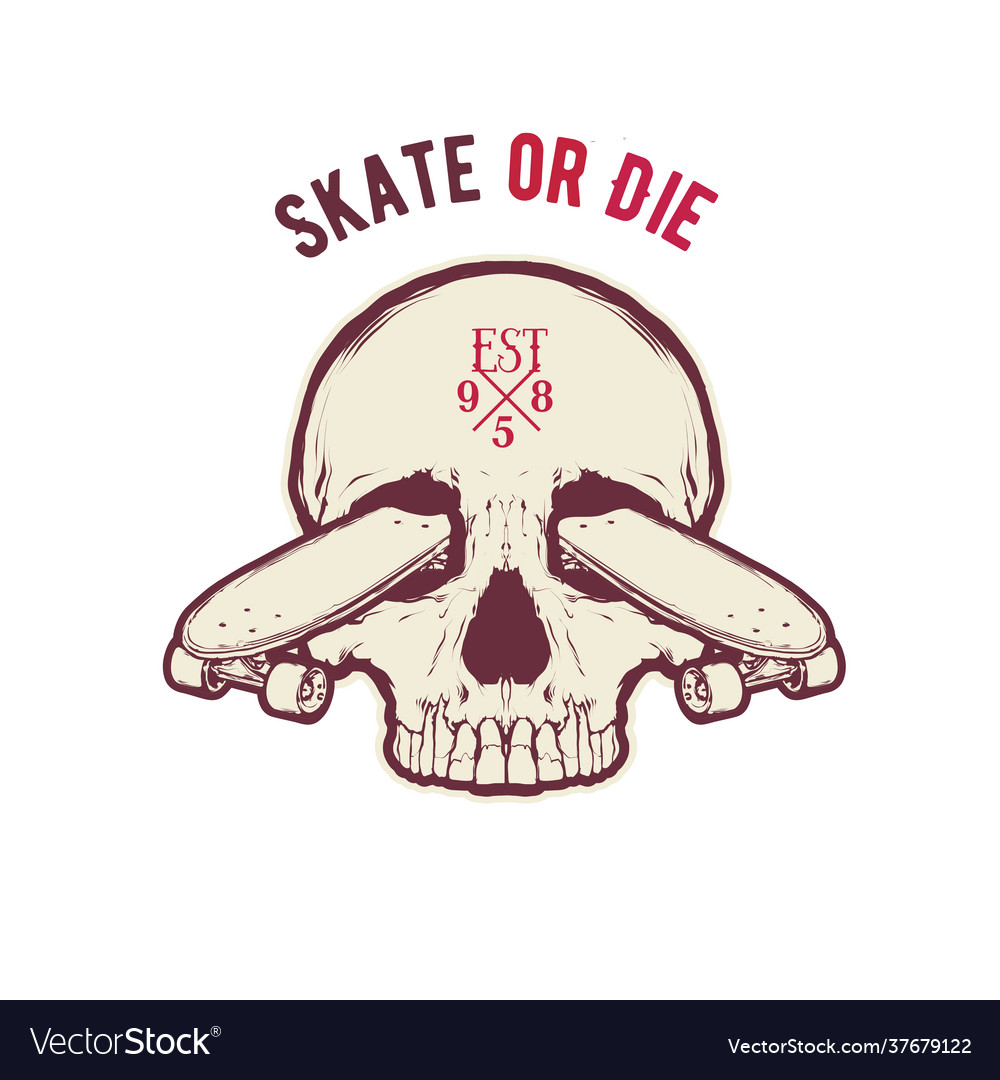 Retro skateboarding design art with skull and text