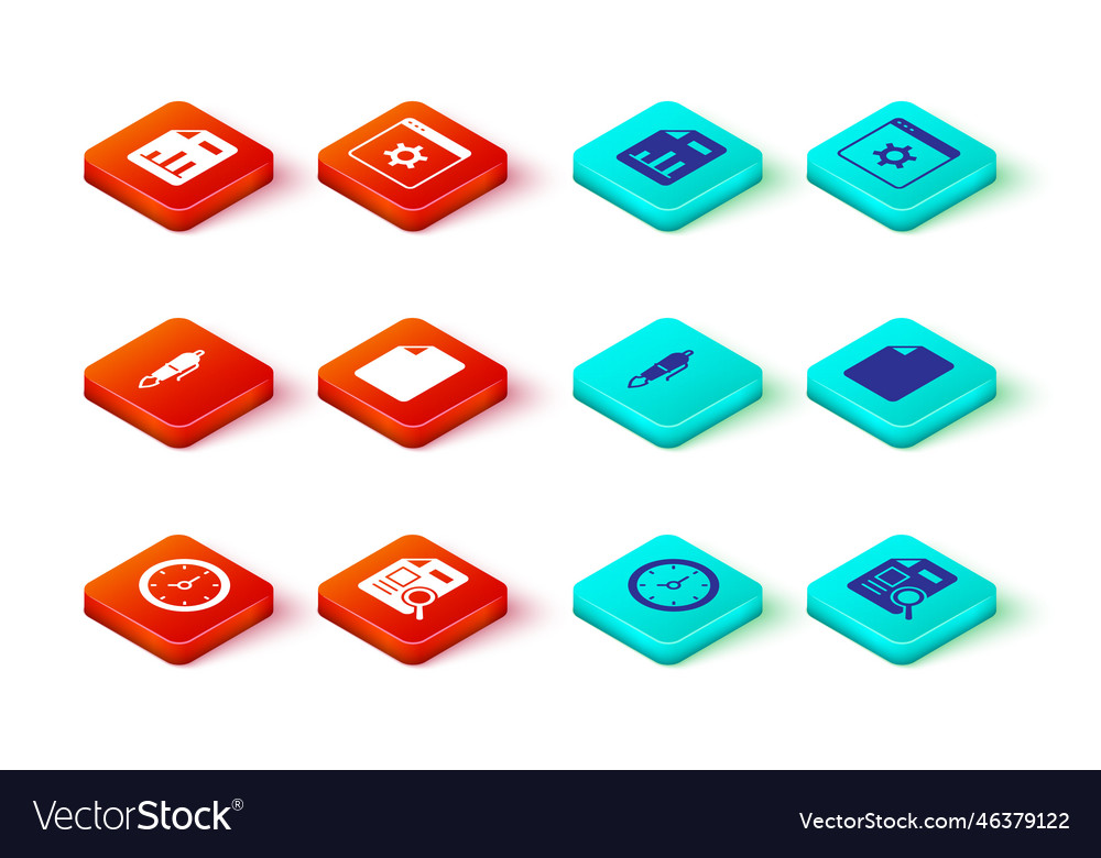 Set clock document with graph chart fountain pen vector image Set clock document with graph chart fountain pen