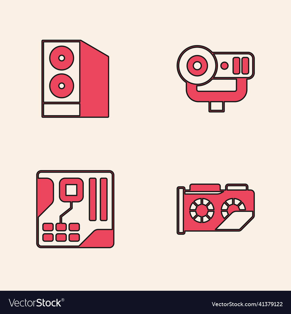 Set video graphic card case of computer web vector image Set video graphic card case of computer web