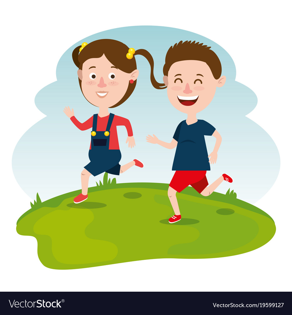 Couple happy kids characters Royalty Free Vector Image