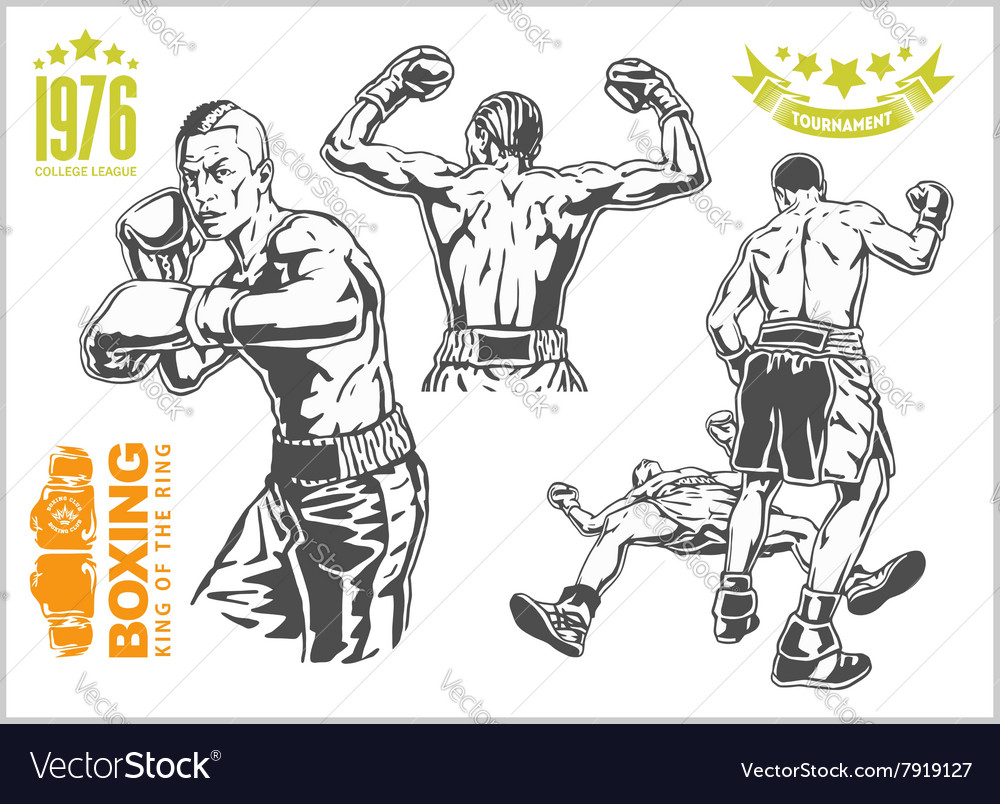 Fight between two boxers - set of monochrome