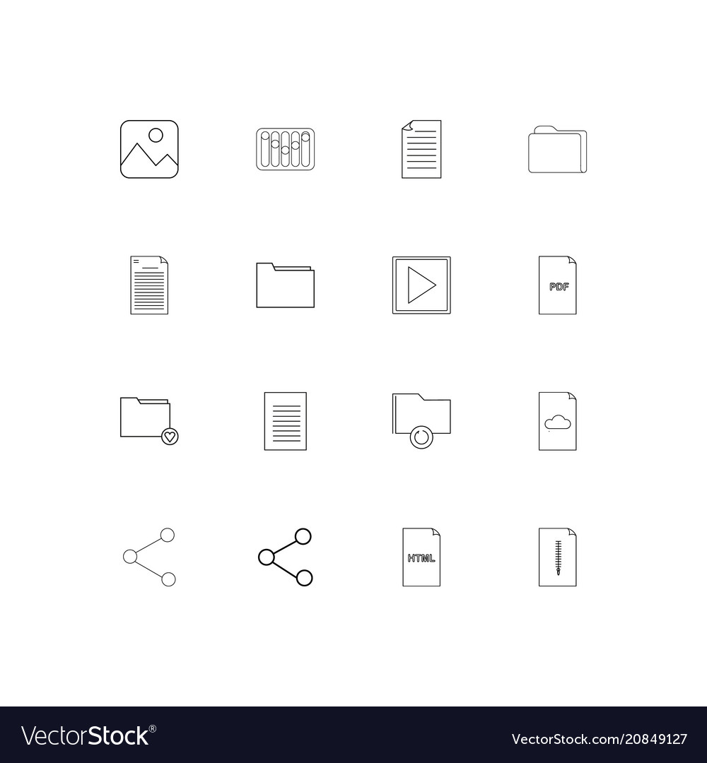 Files and folders sign linear thin icons set