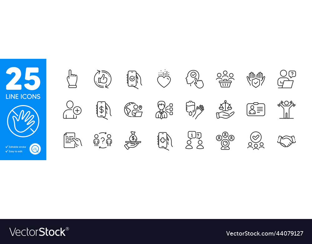 Outline icons set interview hold document