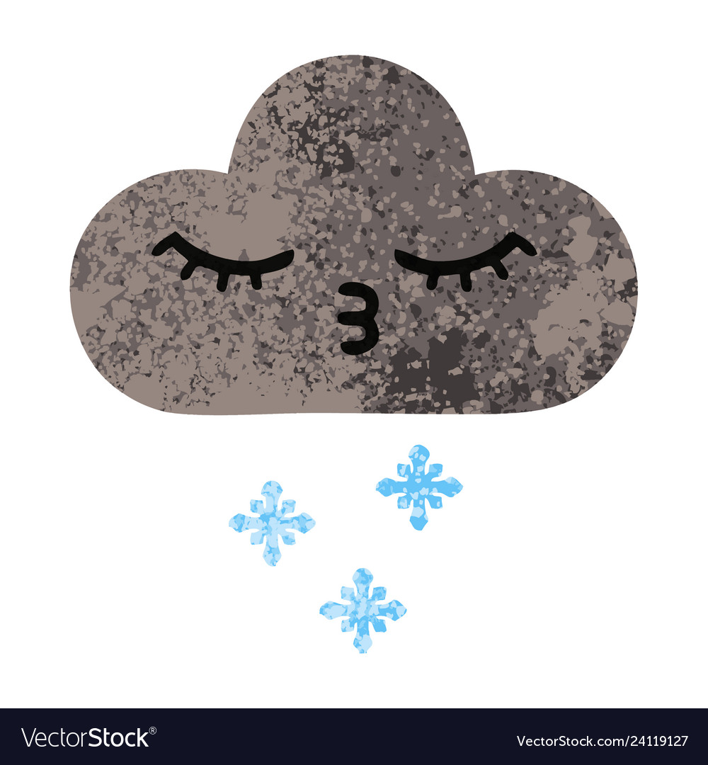 Retro style cartoon storm snow cloud