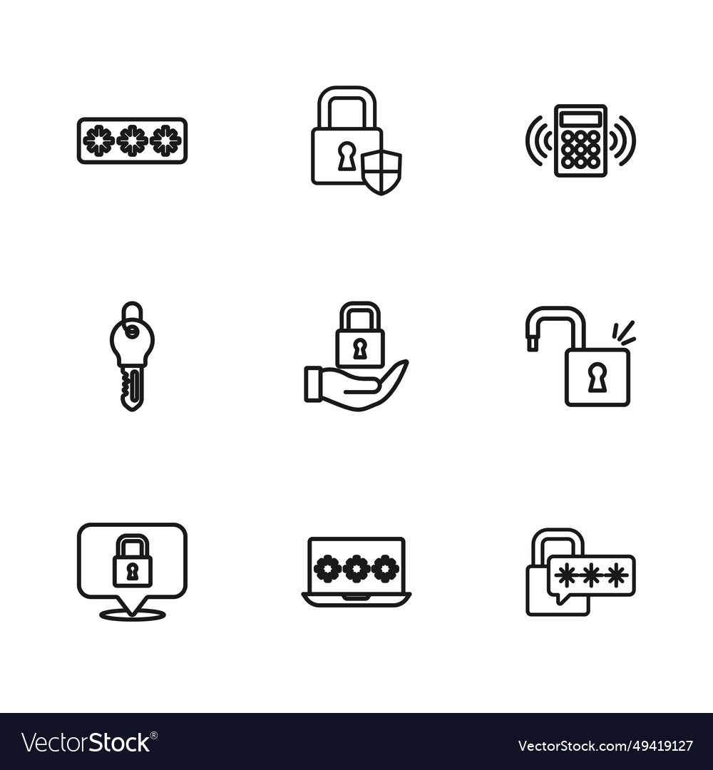 Set line laptop with password open padlock cyber vector image Set line laptop with password open padlock cyber