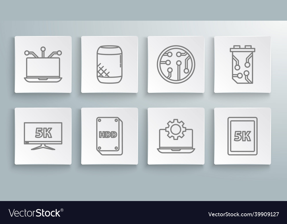 Set line monitor display with 5k video voice vector image Set line monitor display with 5k video voice