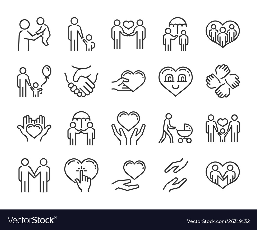 Care icon help and sympathy line set Royalty Free Vector