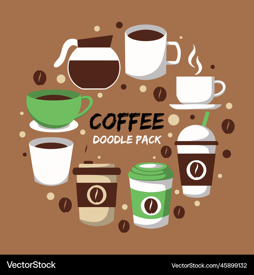 Coffee doodle pack Royalty Free Vector Image - VectorStock