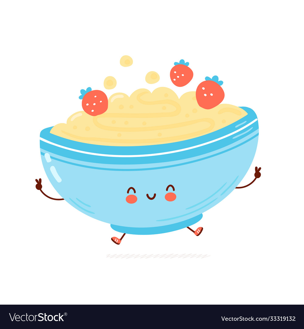 Cute Happy Bowl Oatmeal Porridge Set Royalty Free Vector