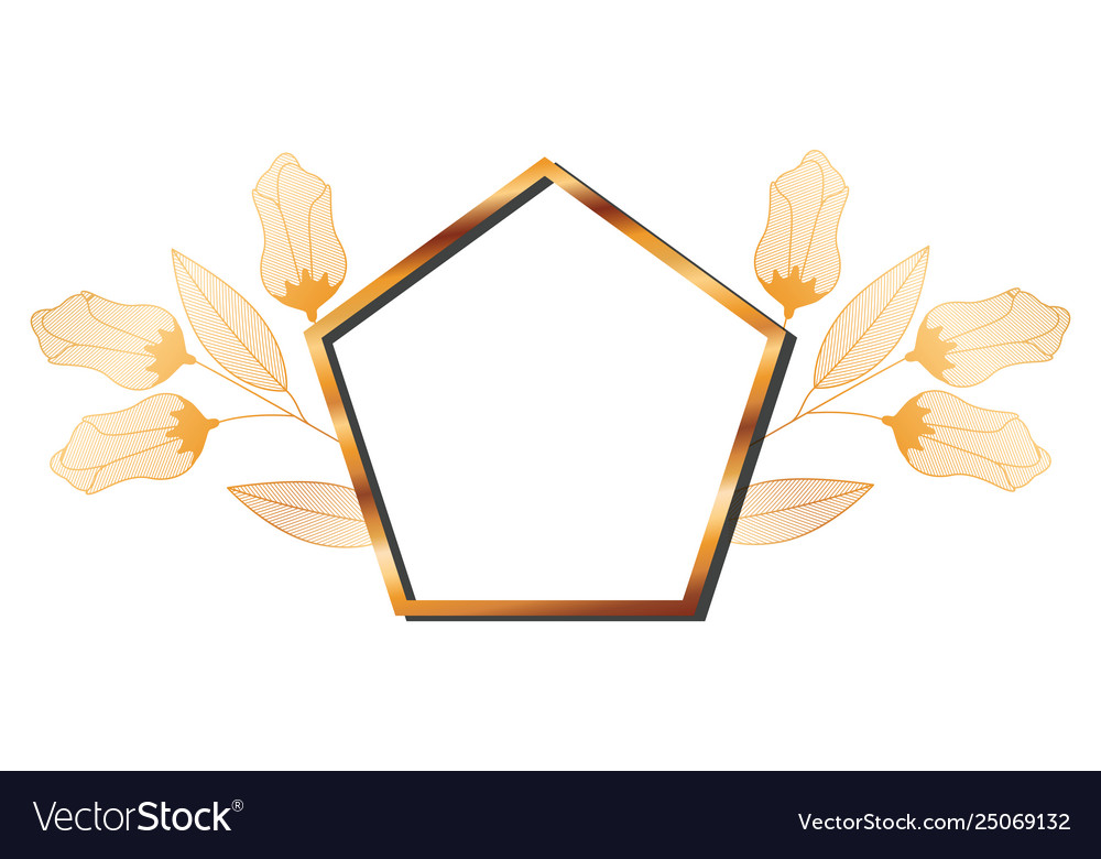 Frame golden with flowers isolated icon