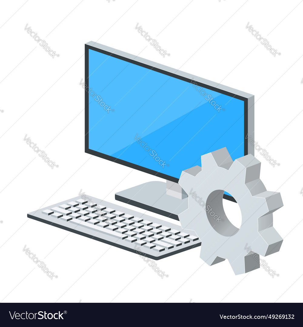Personal computer or system unit with gear icon vector image Personal computer or system unit with gear icon