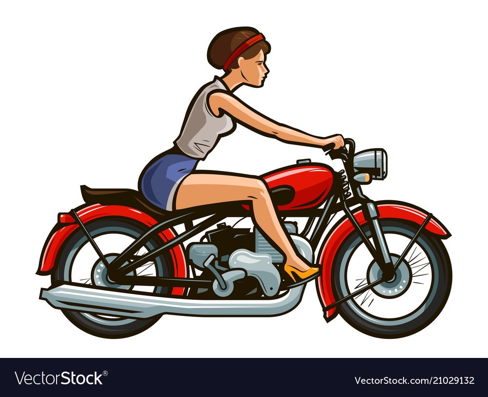 Retro pin-up girl riding on a motorcycle cartoon Vector Image