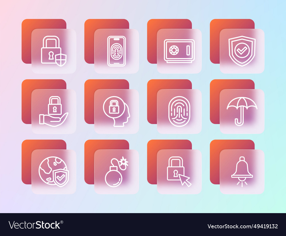 Set line shield with check mark bomb fingerprint vector image Set line shield with check mark bomb fingerprint