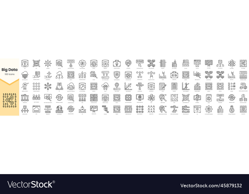 Set of big data icons simple line art style Vector Image Set of big data icons simple line art style