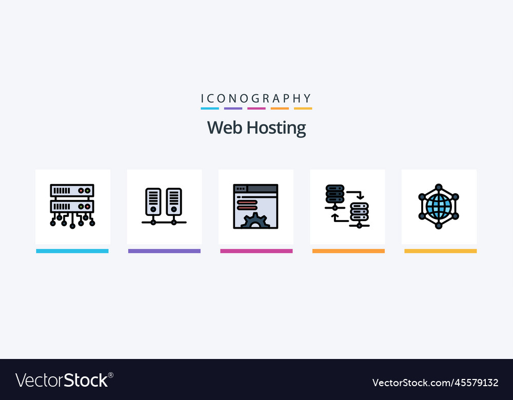 Web hosting line filled 5 icon pack including
