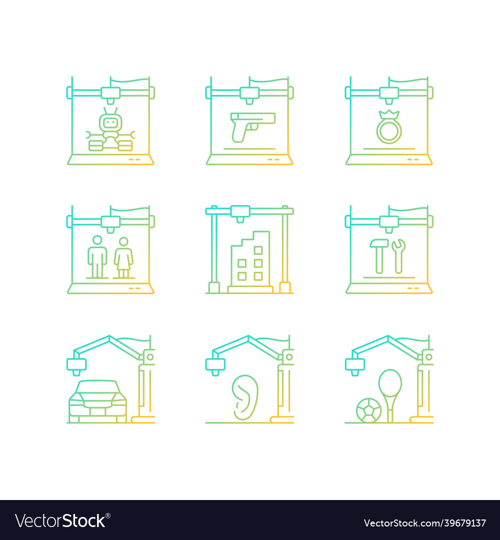 3d printing process gradient linear icons set vector image 3d printing process gradient linear icons set
