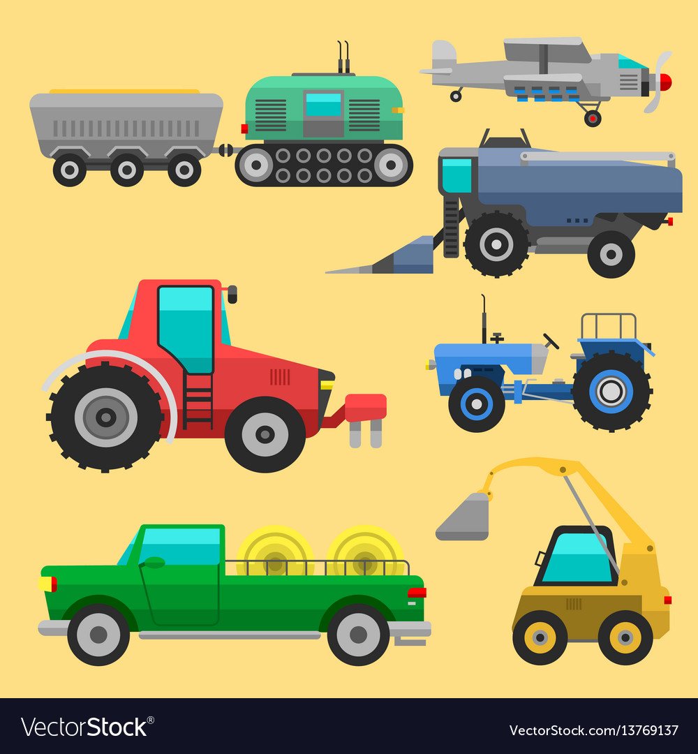 Agricultural Vehicles And Harvester Machine Vector Image