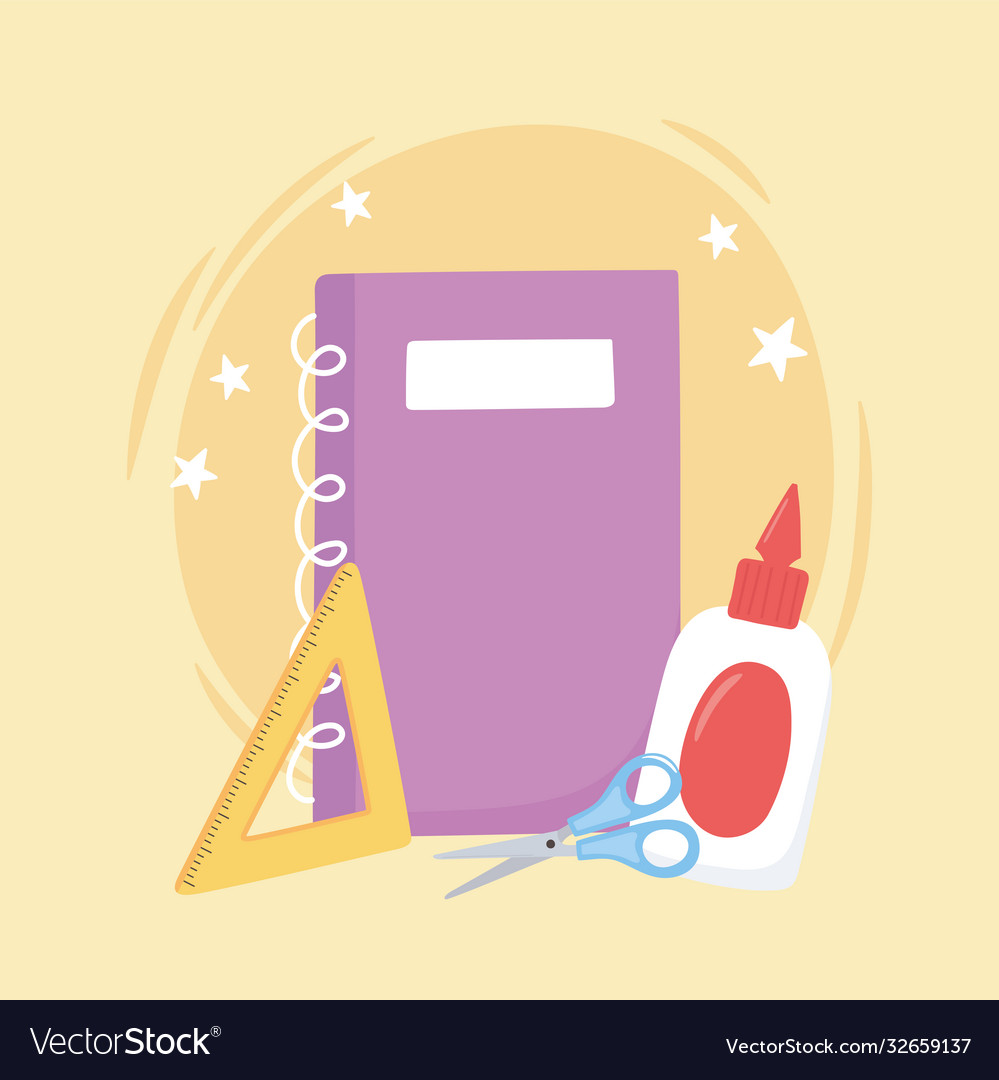 Back to school scissors notebook glue triangle