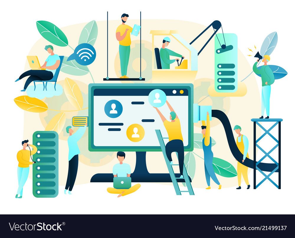 Building internet network flat concept vector image Building internet network flat concept