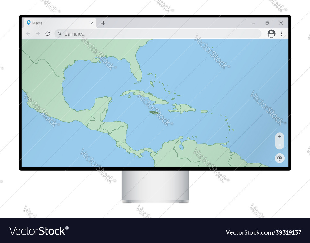 Computer monitor with map of jamaica in browser