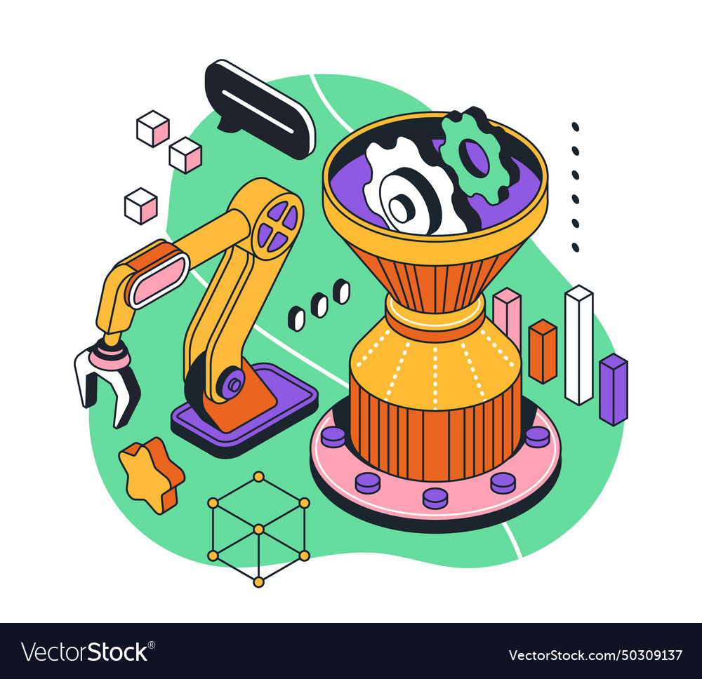 Creative process isometric linear metaphor