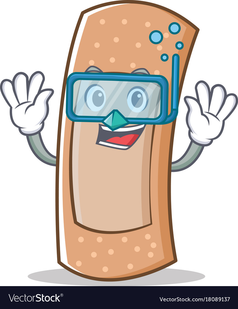 Diving band aid character cartoon