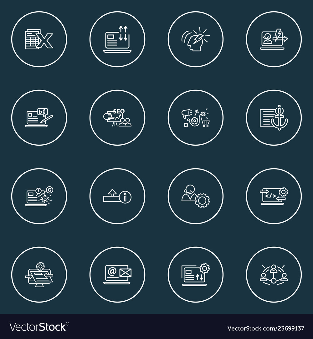 Engine icons line style set with seo training