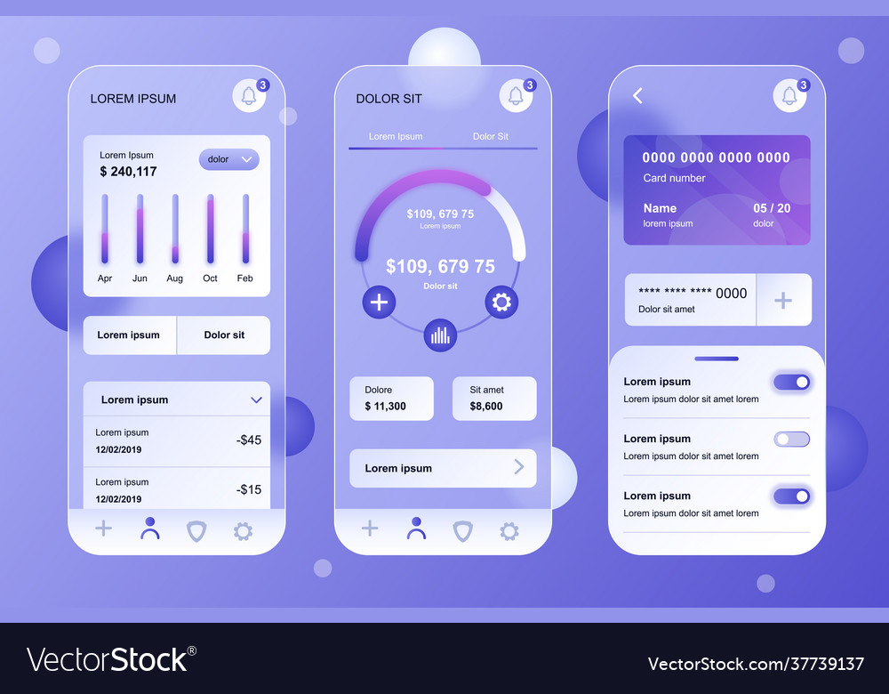 Finance neumorphic elements kit for mobile app Vector Image