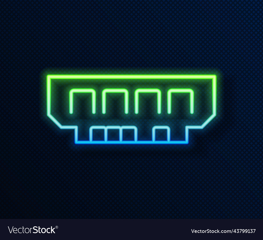 Glowing neon line ram random access memory icon