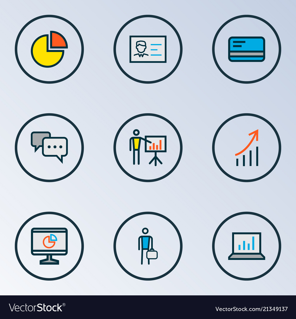 Job icons colored line set with introducing pie