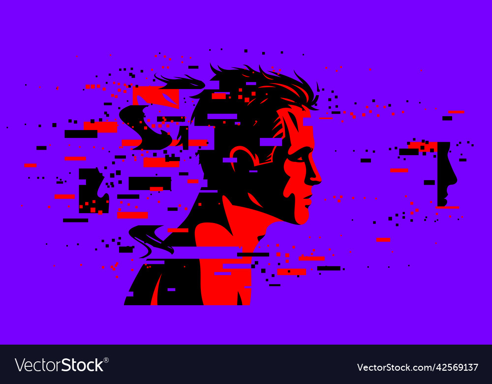 Man profile with glitch dynamic particles vector image Man profile with glitch dynamic particles