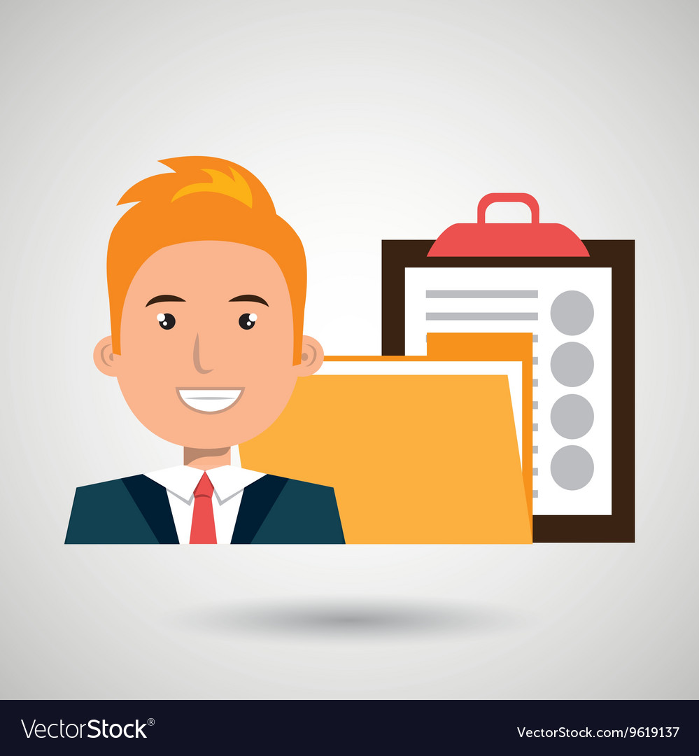 Man with folder and clipboard isolated icon design