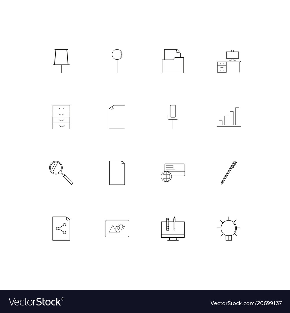 Office simple linear icons set outlined