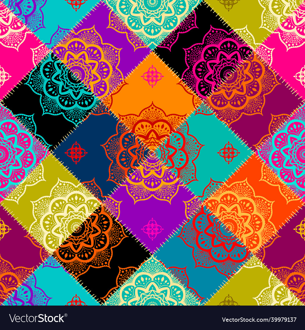 Patchwork textile pattern seamless quilting vector image Patchwork textile pattern seamless quilting