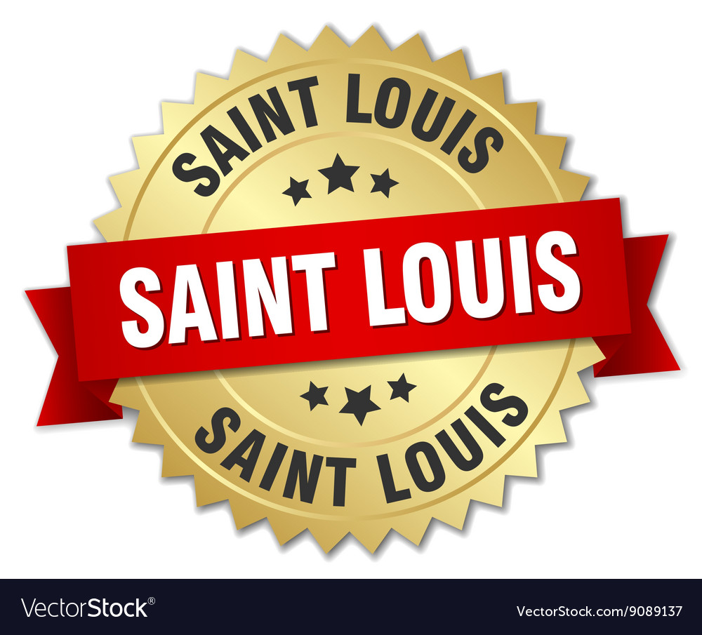 Saint louis round golden badge with red ribbon