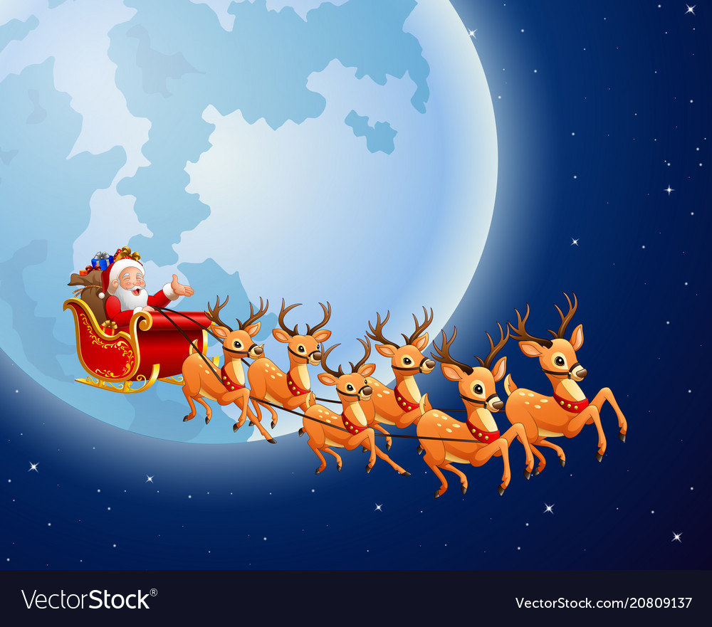 Santa drove a wildebeest background full moon Vector Image