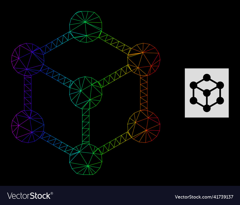 Spectral gradiented polygonal net cube nodes icon vector image Spectral gradiented polygonal net cube nodes icon