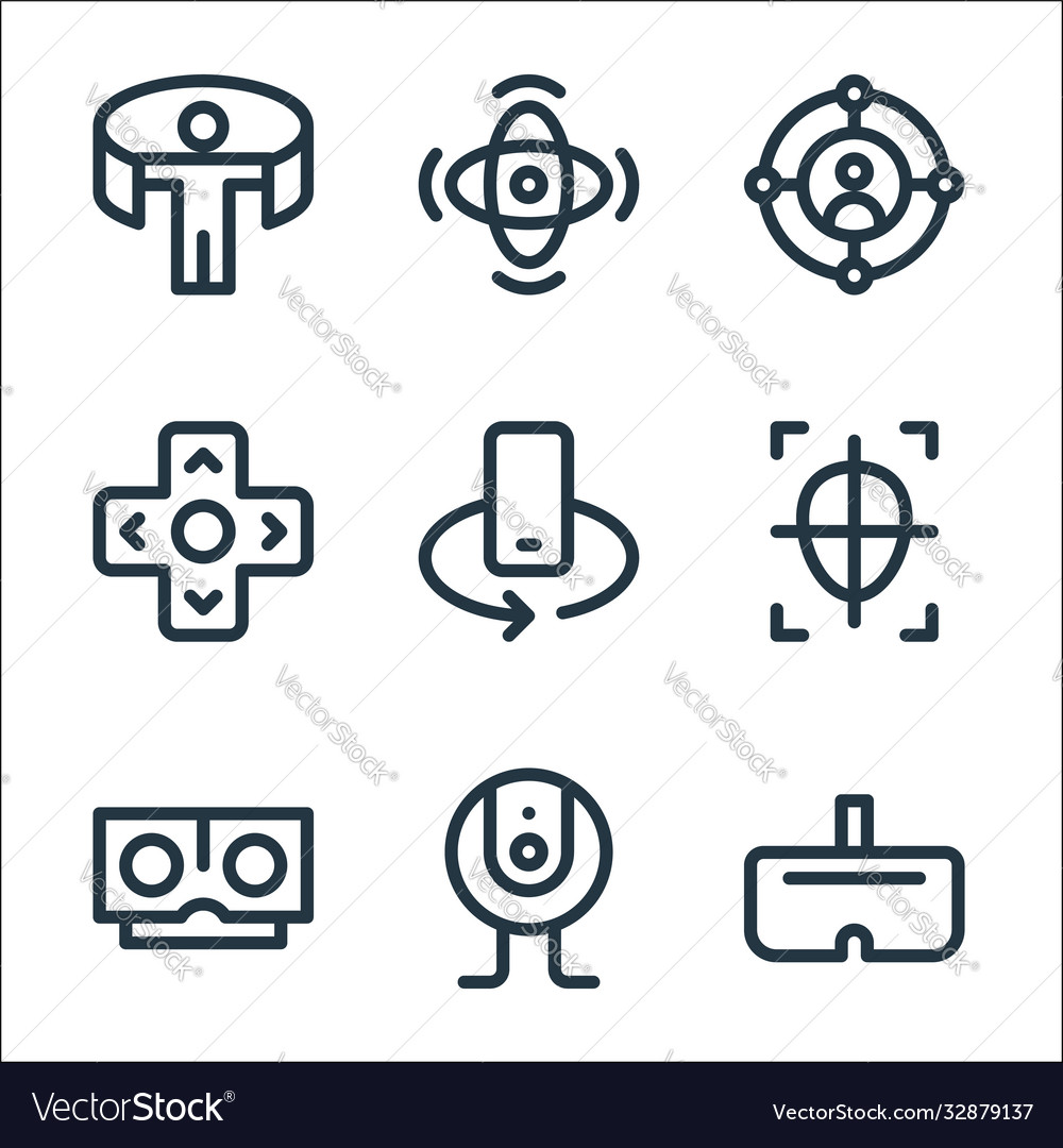 Virtual reality line icons linear set quality vector image Virtual reality line icons linear set quality