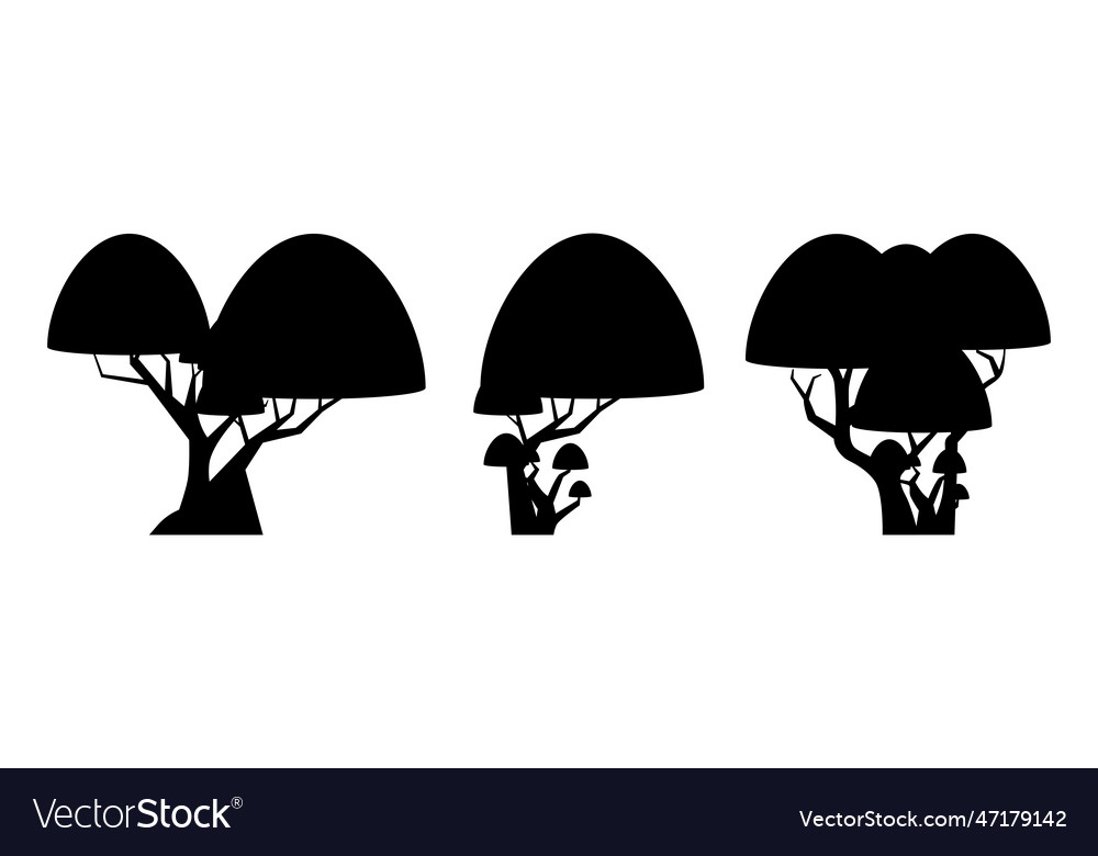 Cartoon tree silhouette collection isolated