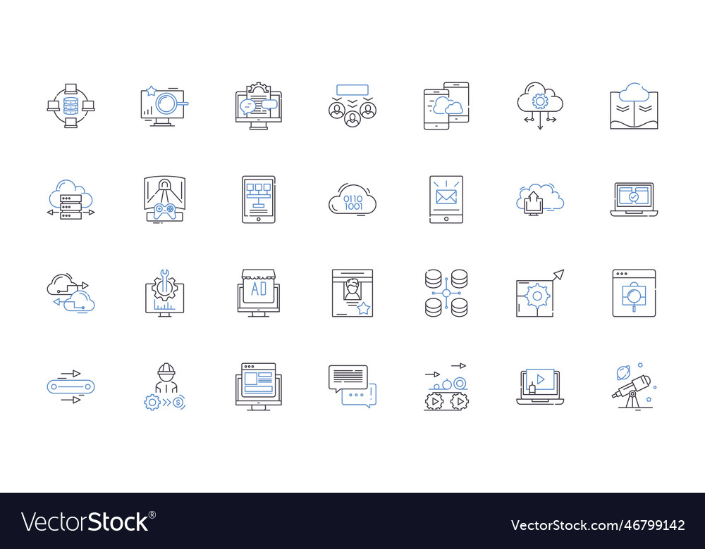 Computer hardware line icons collection processor vector image Computer hardware line icons collection processor