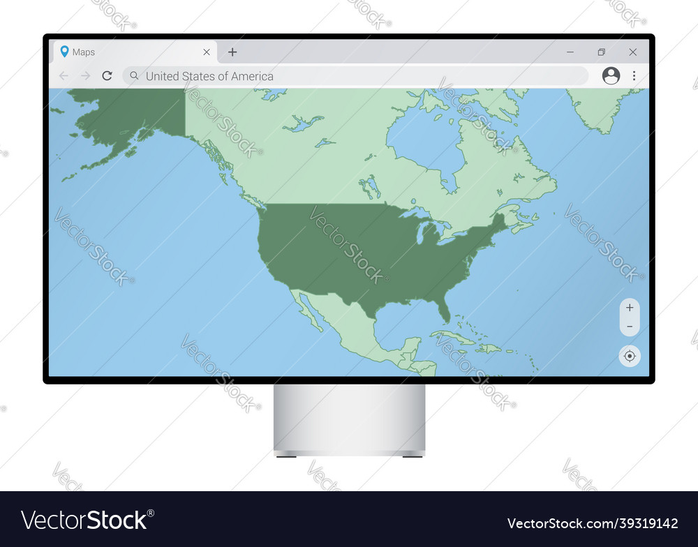 Computer monitor with map of usa in browser Vector Image Computer monitor with map of usa in browser